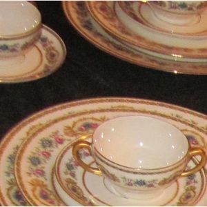 LIMOGES Guerrin Pouyat Dinnerware 6 formal pl settings+3 A1 Gold Very Brilliant